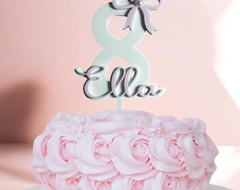 Personalized Bow Any age cake topper Smash cake First thru 9 Birthday Coquette Pink Bow Girls 8th birthday Milestone Topper photo prop