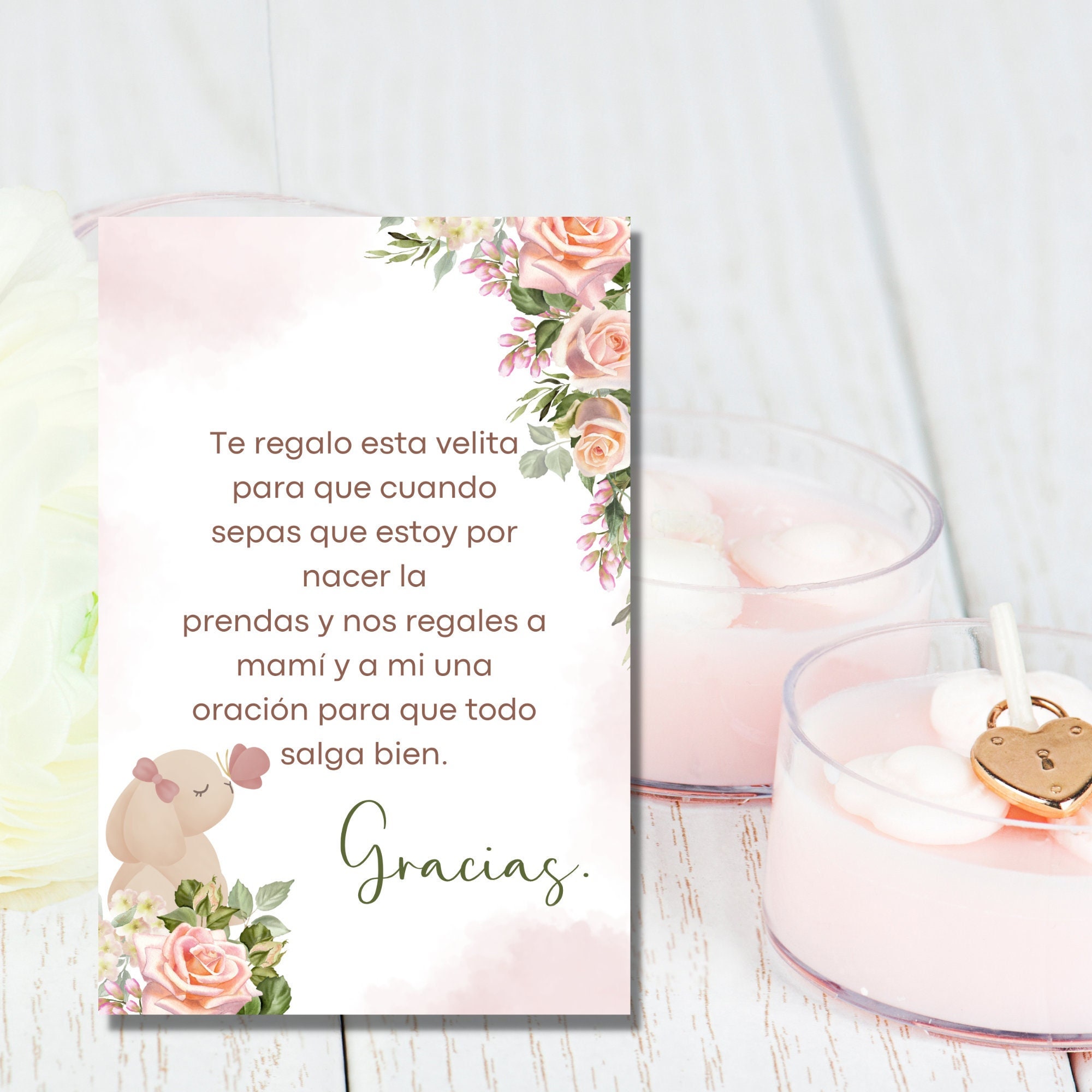 Tarjetita de recuedo para baby shower en Español - Oración y deseos para la  bebe y su mama-recuerdo para baby Shower de Niña. - Etsy México, image size:2000x2000