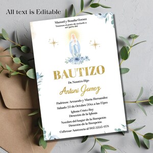 Convite para impressão de batismo em espanhol, convite de batizado em espanhol, Invitaciones para Bautizo, convite religioso, download instantâneo.