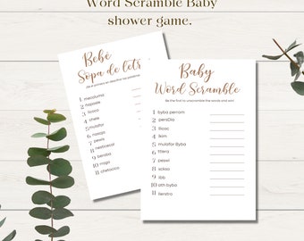 Gender Neutral English and Spanish BABY WORD SCRAMBLE Baby Shower game Instant Download Bilingual Baby Shower Baby Printable games