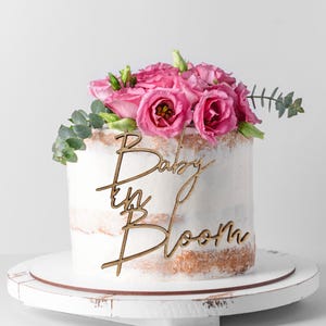 Baby in Bloom Cake charm- Name Baby in Bloom Cake Plaque - Baby Shower Wooden  or Acrylic Cake Charm- Gender Reveal Cake Decor