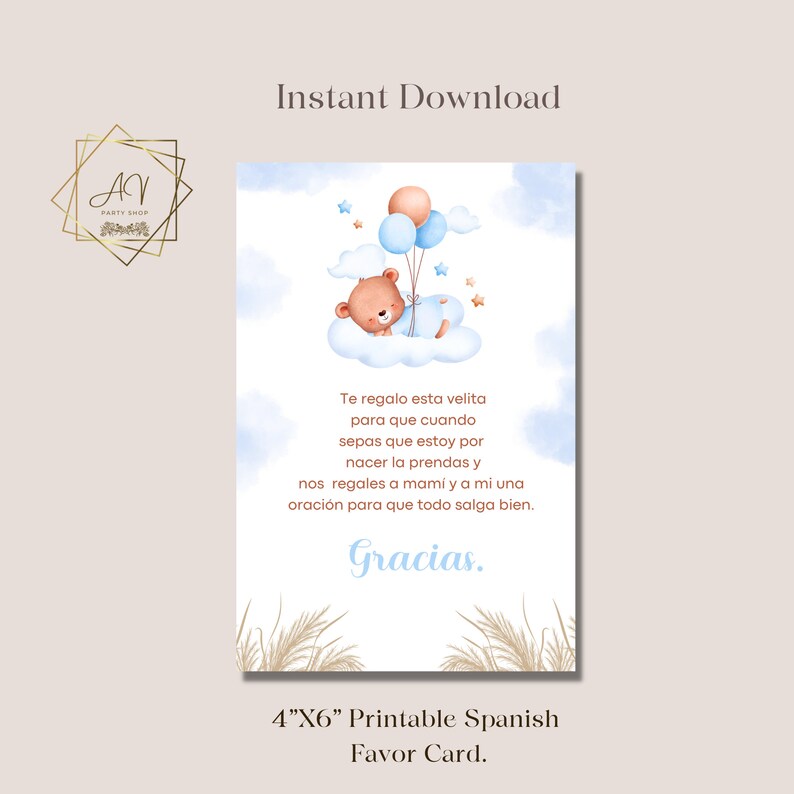 Spanish Baby Shower Favor Card Spanish Candle Favors Favor Etsy