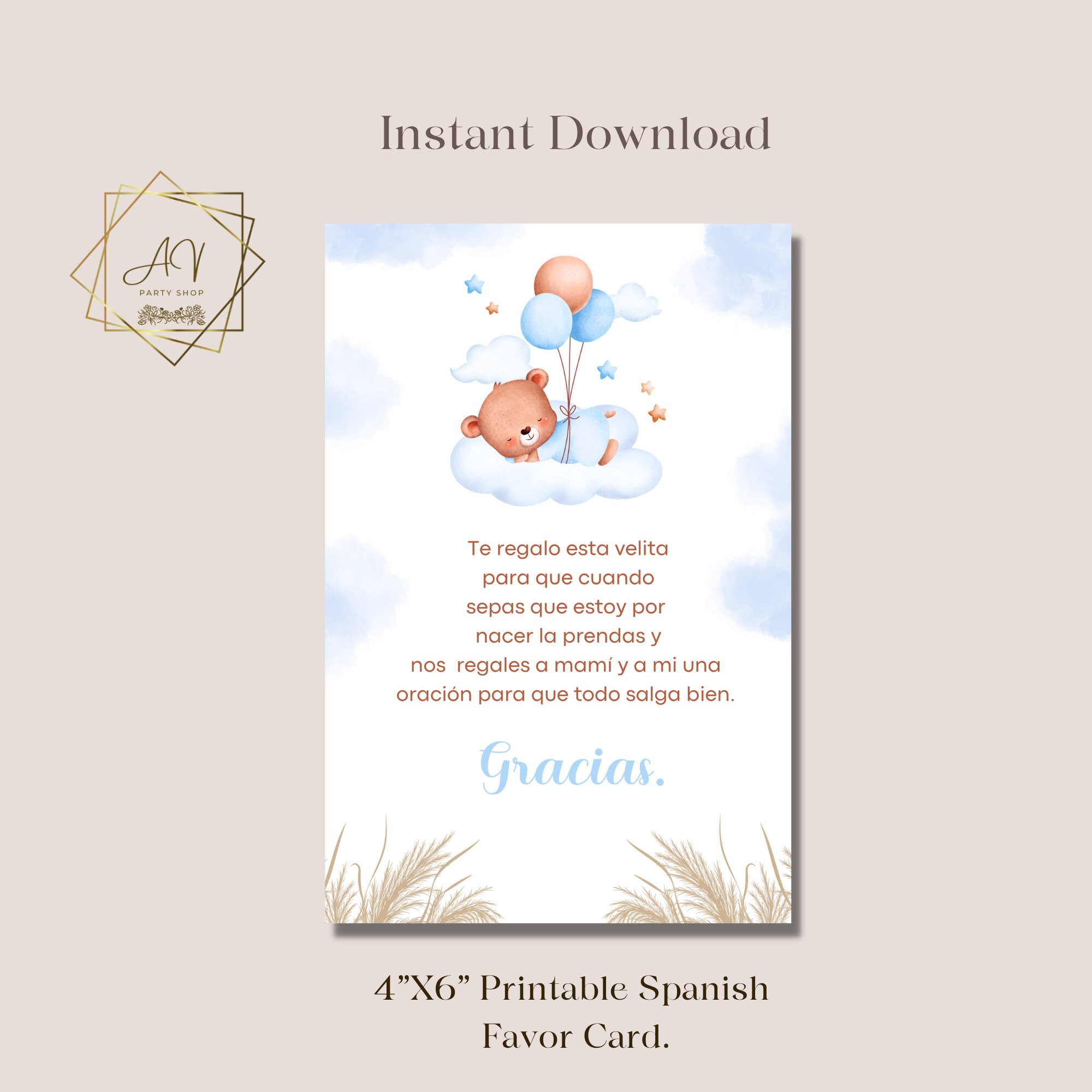 Tarjetita de recuedo para baby shower en Español - Oración y deseos para la  bebe y su mama-recuerdo para baby Shower de Niño. - Etsy México, image size:2000x2000