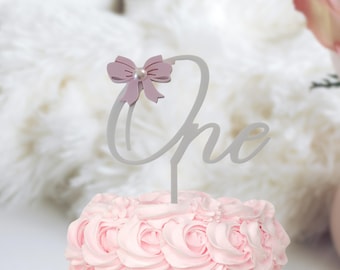 Bow One cake topper  Custom color Smash cake First Birthday Coquette Bow Baby girl cake decor  Pink Bow Girls  birthday Party photo prop