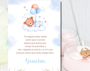 Carta di favore per baby shower spagnola, carta di favore per candele spagnole per RAGAZZO, Recuerdo para Baby Shower, desideri e pagatore per carta di favore per bambino.