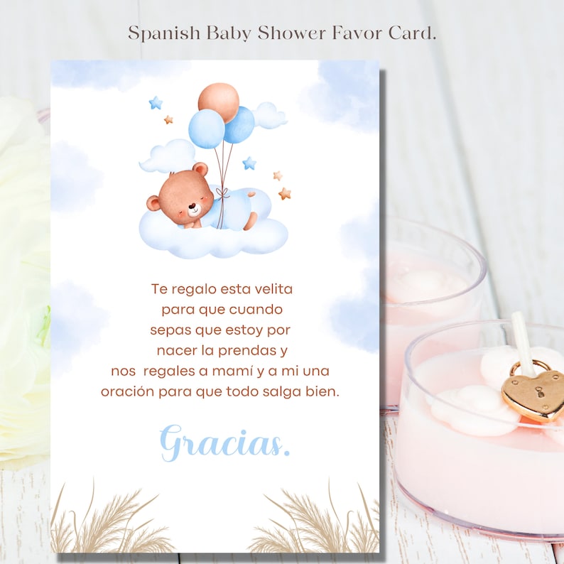 Spanish Baby Shower Favor Card Spanish Candle Favors Favor Etsy