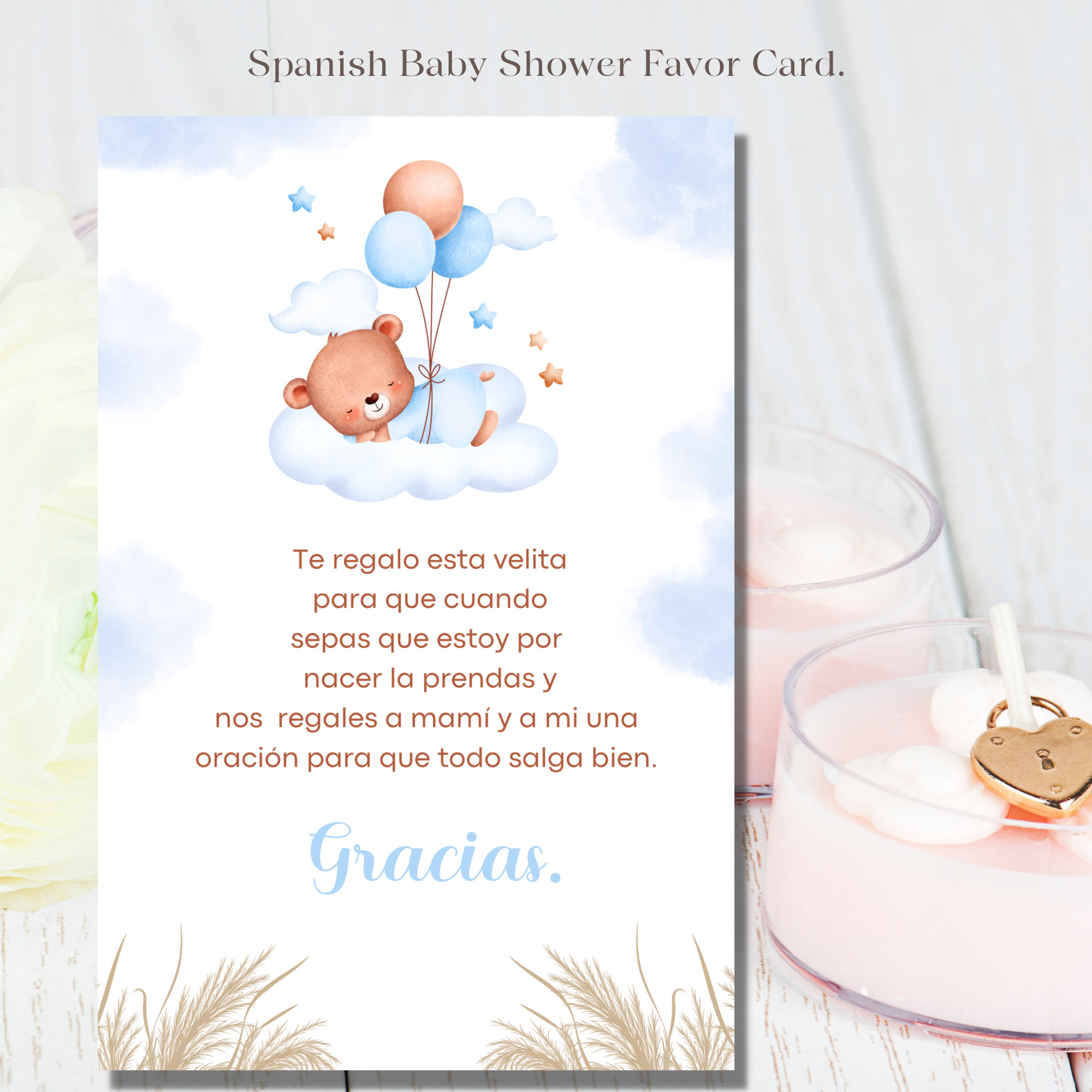 Spanish Baby Shower Favor Card Spanish Candle Favors Favor Etsy