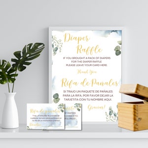 Cartel de rifa de pañales e inserción de invitación de rifa de pañales, cartel e inserción  para juego de baby shower descarga instantánea