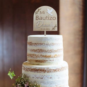 Spanish Personalized Wood & Acrylic Mi Bautizo cake topper - Baptism Name Custom religious Cake Topper for Boys-Girls or gender Neutral