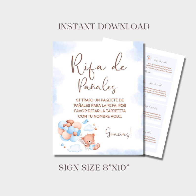 Spanish Diaper Raffle Sign and Diaper Raffle Invitation Etsy