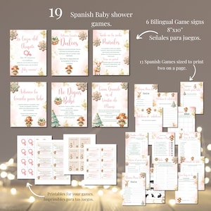 Pink Spanish Baby shower Printable Games Bundle,Girl Spanish Table Signs, Paquete de Juegos para baby shower en Español INSTANT DOWNLOAD.