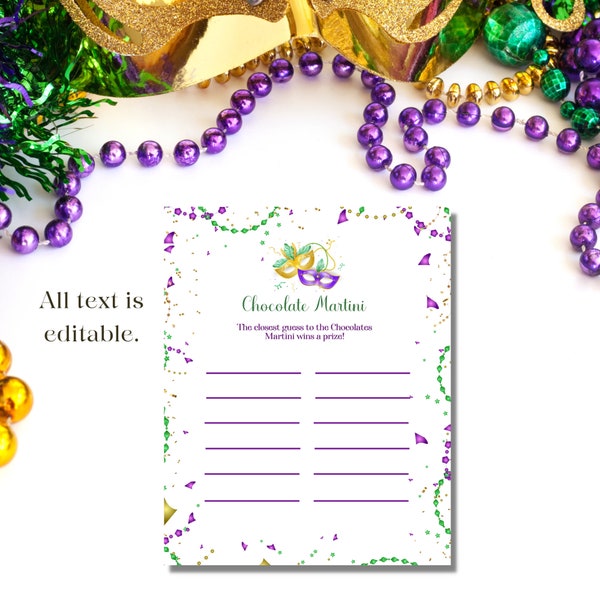 Mardi Gras Bridal Shower Game Template, Printable Mardi Gras Bridal Shower/ Birthday template, Carnival Themed Printable.