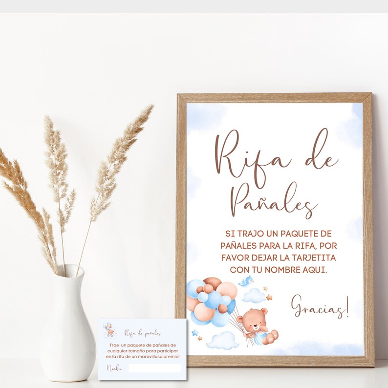 Spanish Diaper Raffle Sign and Diaper Raffle Invitation Insert, Boys