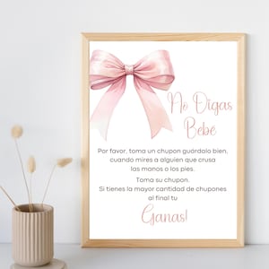 Cartel de no digas Bebé Spanish baby shower game sign, cartel   Rosita de Moño Blush pink de descarga instantánea