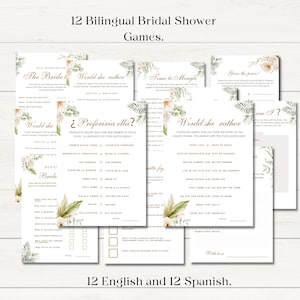 Spanish and English Printable Bridal shower games set,  Bilingual Bridal shower, Bachelorette games Bundle Instant Download.
