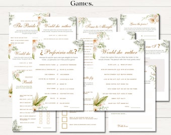 Set di giochi per addio al nubilato stampabili in spagnolo e inglese, giochi per addio al nubilato bilingue, pacchetto di giochi per addio al nubilato con download immediato.