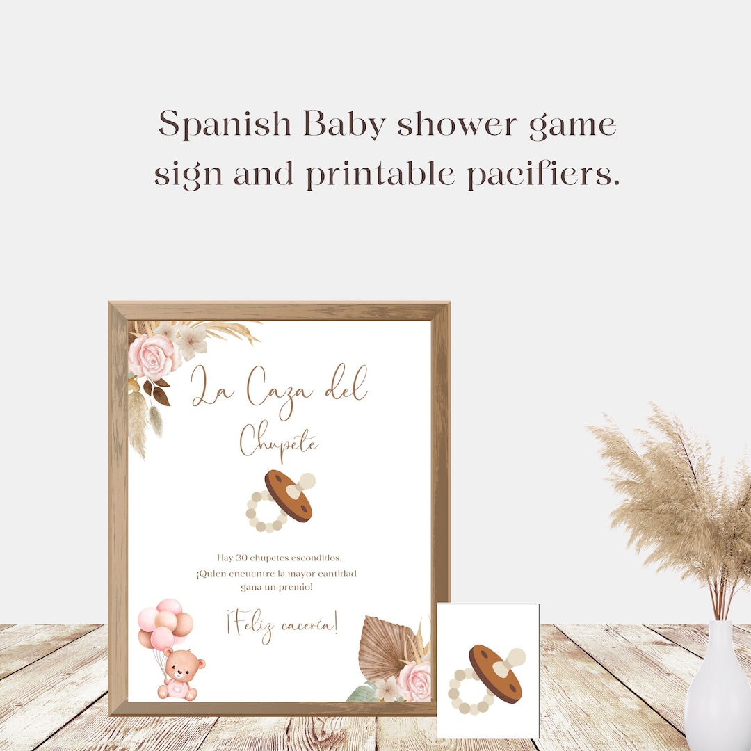 Spanish the Pacifier Hunt Baby Shower Game Sign Flora Teddy Etsy