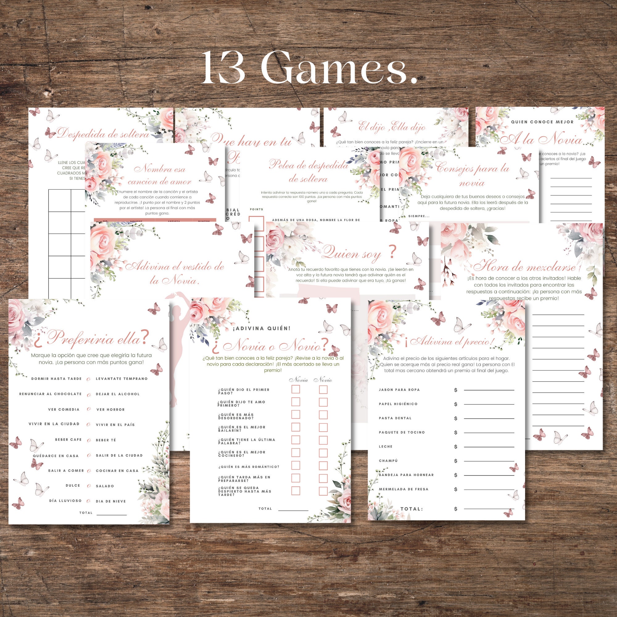Spanish Floral Printable Bridal Shower Games Set Spanish - Etsy
