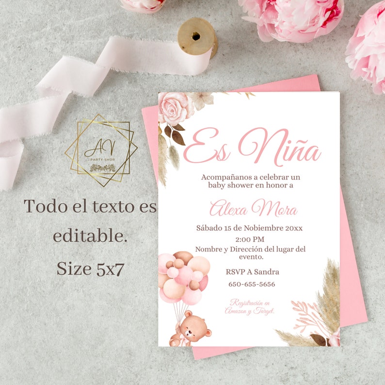 Invitación Para Baby Shower En Español Baby Girl Pink Floral Etsy