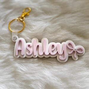 Brides made gift bag name tag Acrylic keychain Luggage name tag Coquette Bow girls Personalized name lunch bag tag gift for her