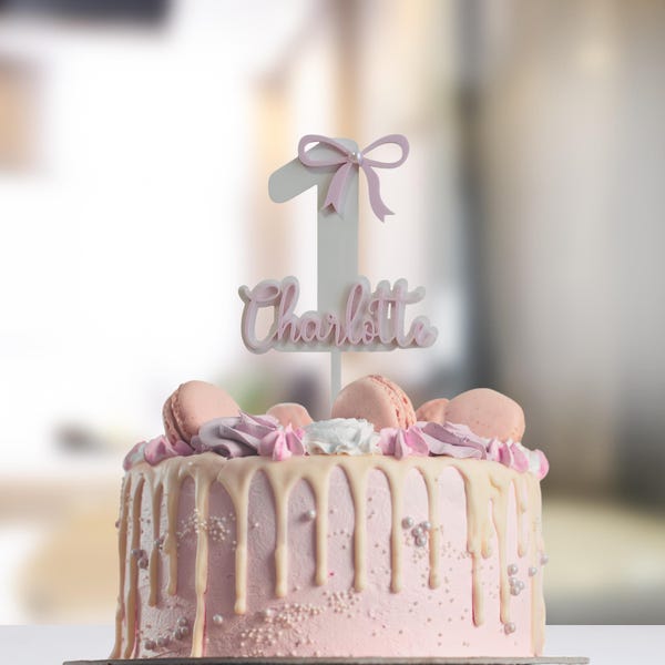 Personalized Bow One  cake topper Smash cake First Birthday Coquette Bow Baby girl topper Pink Bow Girls first birthday photo prop