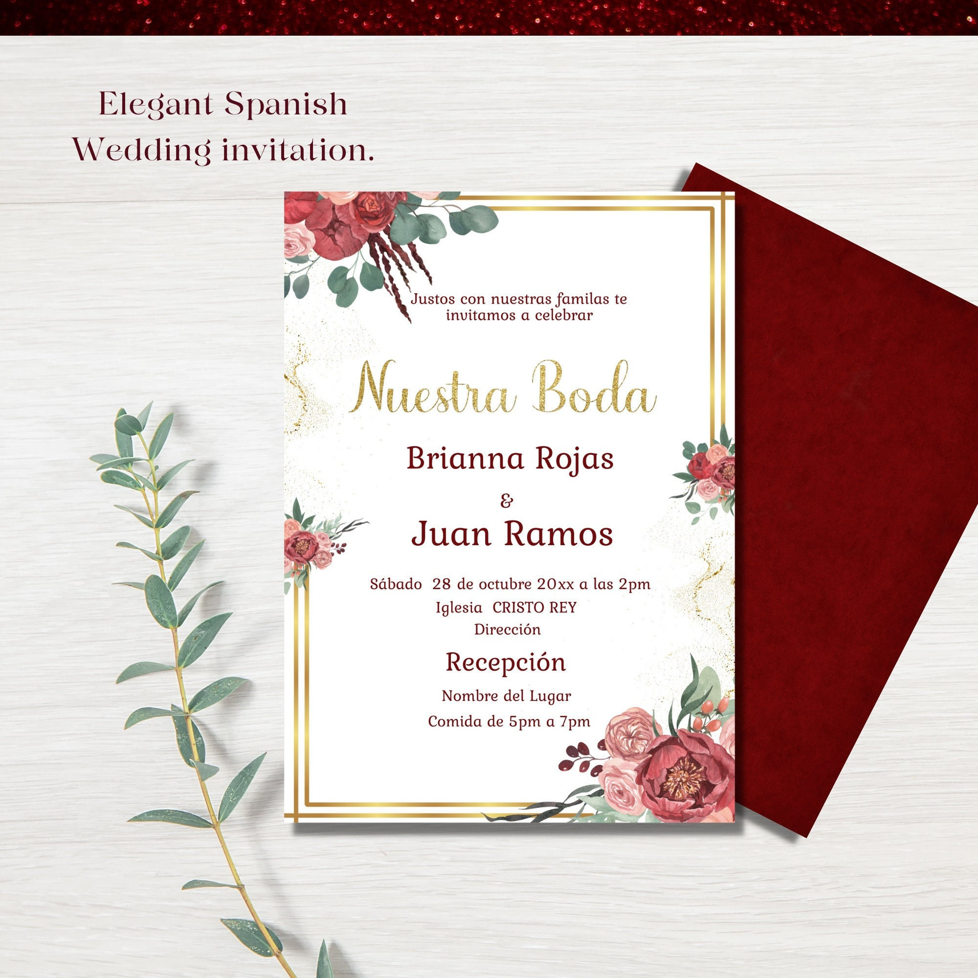 Invitación Moderna para Boda Imprimirble. Invitacion para Boda color  Marron/Corinto y rosita imprimible y Editable descarga Instantanea. - Etsy  México, image size:2000x2000