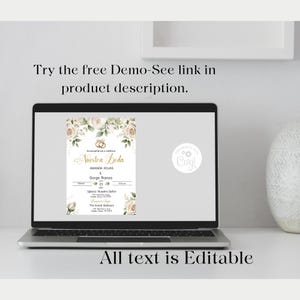 May include: A digital mockup of a wedding invitation with a floral design. The invitation is for Amanda Rojas and Gorge Ramas. The text on the invitation reads "Acompa&ntilde;anos a celebrar Nuestra Boda".
