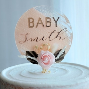 Acrylic Floral Boho Baby Shower Cake Topper | Personalized Baby Shower Cake Topper | Painted Cake Topper