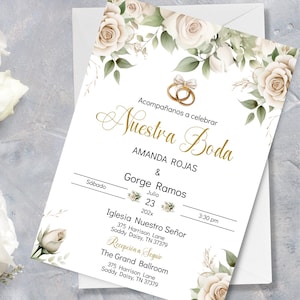 Spanish sage white Wedding invite. Text invitation, Invitaciones de boda floral en  español Editable,Spanish. Instant Download