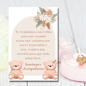 Spanish Twins Boy/Girl Baby Shower Favor Card,Boho Spanish Candle Favors card,Recuerdo para Baby Shower,Wishes and payer for baby card.