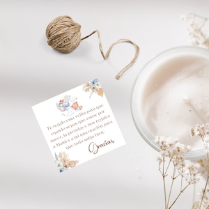 Pequenas etiquetas espanholas para chá de bebê para meninos, etiqueta espanhola para lembrancinha de vela, lembrete para chá de bebê, desejos e pagador para etiqueta de bebê.
