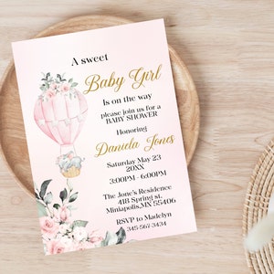 Spring Elephant baby shower invitation template, Blush pink Floral editable Baby Shower Invitation printable, Pink Sweet Baby girl shower.