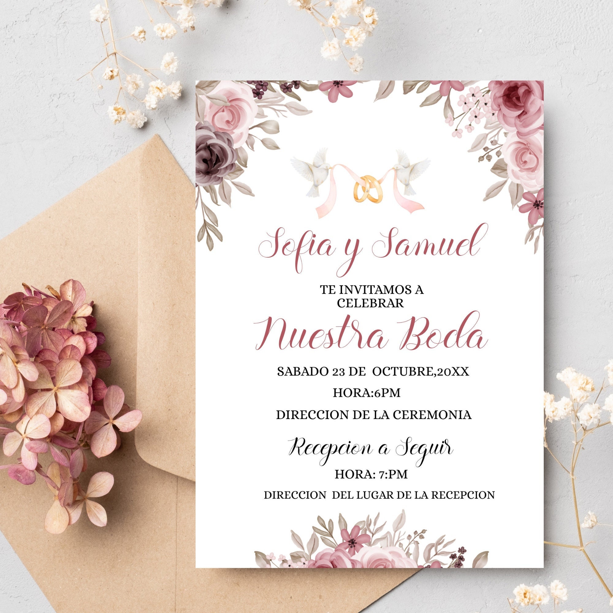 spanish-blush-floral-wedding-printable-invitation-template-invitacion-para-boda-en-espa-ol-invitacion-editable-printable-invite-etsy