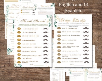 Set di giochi stampabili per addio al nubilato in spagnolo e inglese, pacchetto di giochi bilingue per addio al nubilato, download immediato.