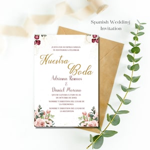 Spanish Wedding Printable Invitation Template - Invitacion para Boda en Español- Invitacion Editable en Imprimirble, Instant Download.