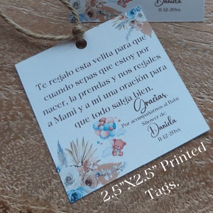 PRINTED Personalized  Spanish Baby Shower Favor Tags, Spanish Candle Favors favor tag, Small Wishes and payer for baby favor tag.