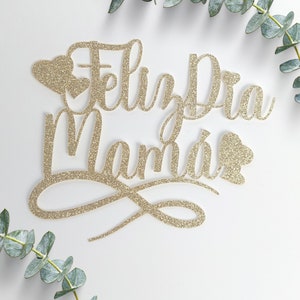 3-6 or 12 Pcs Feliz Dia Mama Toppers; Spanish Treat Breakable heart toppers-Glitter Pink, Gold and Silver Mother&#39;s day gift decoration.