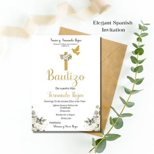 Invitación de Bautizo, Convite de Batizado em Espanhol, Invitaciones para Bautizo, Convite Religioso de Verdura, Batismo, download instantâneo.