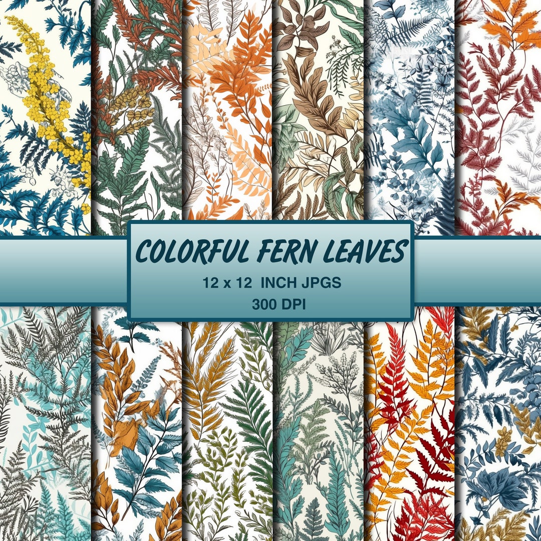 Fern Leaves Digital Paper - 12x12 300 DPI - Scrapbooking Paper ...