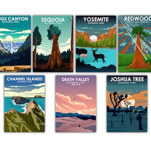 California National Parks Poster Set | Digital Download Printables | 5x7 | Death Valley, Joshua Tree, Redwood, Sequoia, Yosemite