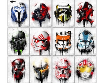 Star Wars Helmet Graffiti Poster Set | Digital Download Printables | 8.5x11 | Luke, Darth Vader, Kylo Ren, Mandalorian, Finn, Bo Katan