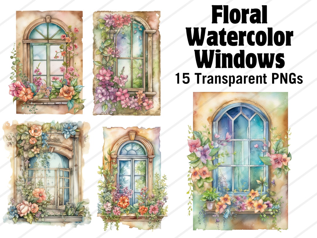 Watercolor Window Floral Border Transparent PNG Clip Art Colorful ...