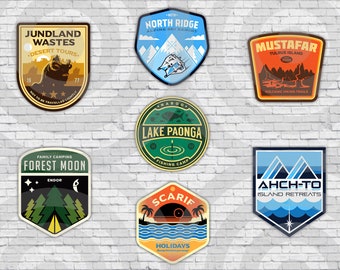 Star Wars Planets Travel Logo Patches - PNG Digital Download - Set of 7 - Endor, Naboo, Hoth, Scarif, Jundland, Mustafar, Ahch-To