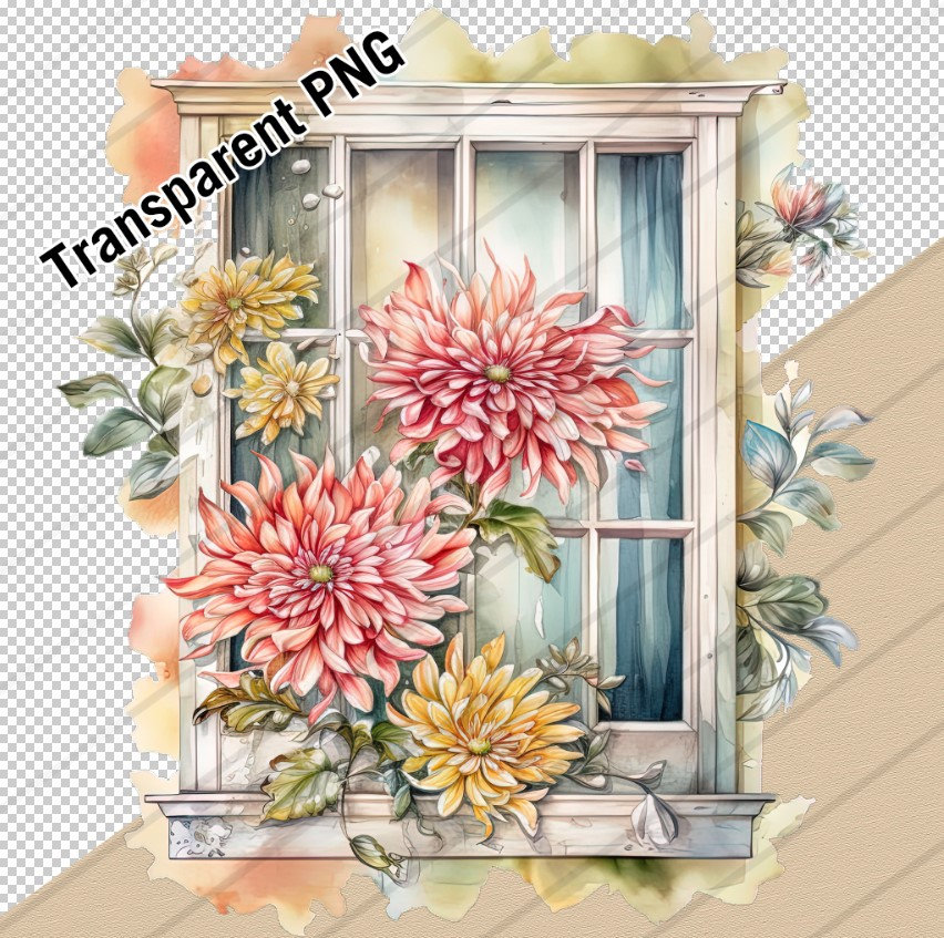 Watercolor Window Flower Border Transparent PNG Clip Art - Colorful ...