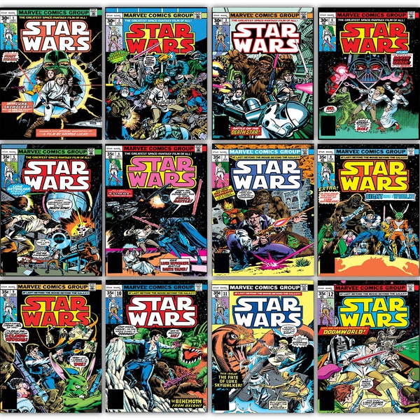 Star Wars Vintage Comic Book Cover Art Poster Set | Digital Download Printables | 8.5x11 | Luke Skywalker, Darth Vader, Han Solo, Chewbacca