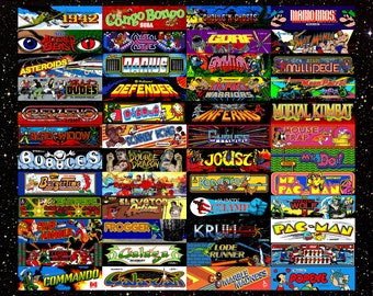 Retro Arcade Marquee Signs - Set of Eighty (80) - 8"x2.25" 300 DPI - Digital Download Printable Art - Video Game Decor - Donkey Kong, PacMan