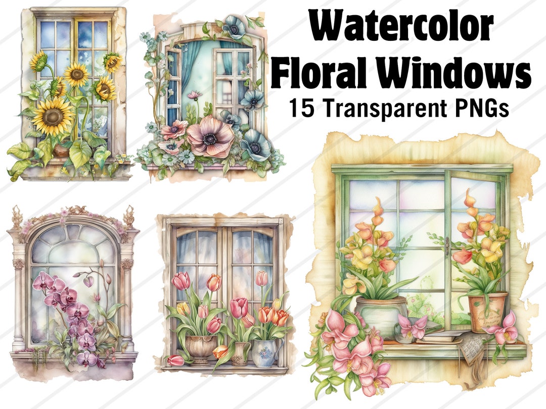Watercolor Window Flower Border Transparent PNG Clip Art - Colorful ...