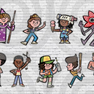 Personaggi dei cartoni animati di Stranger Things - Download digitale PNG - Set di 9 - Undici, Dustin, Will, Mike, Lucas, Steve, Billy, Demogorgon