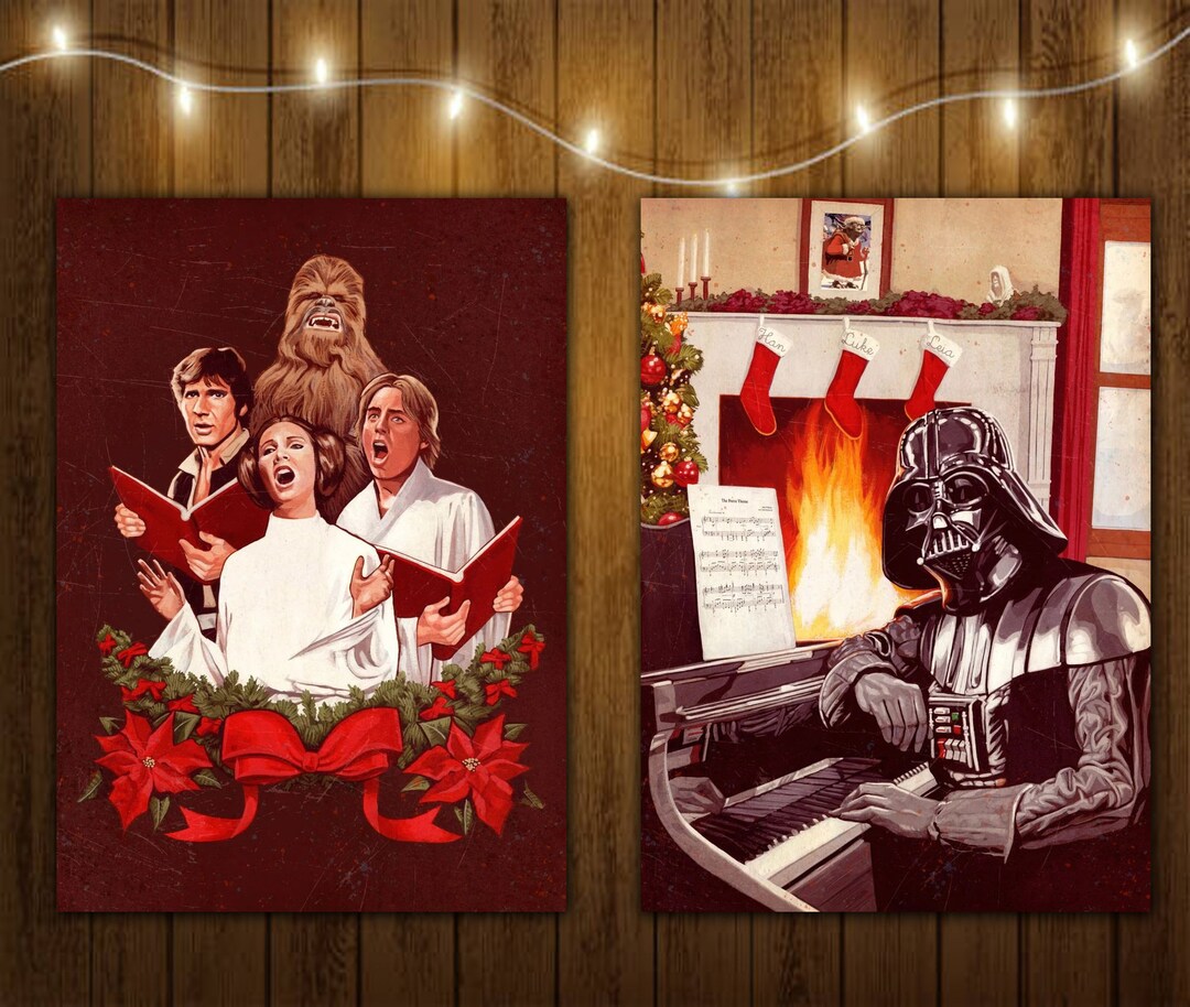Star Wars Christmas Card Set | Digital Download Printable Greeting Cards |  5x7 | Set of 2: Darth Vader, Luke/han/chewbacca/leia - Etsy, image size:1080x914