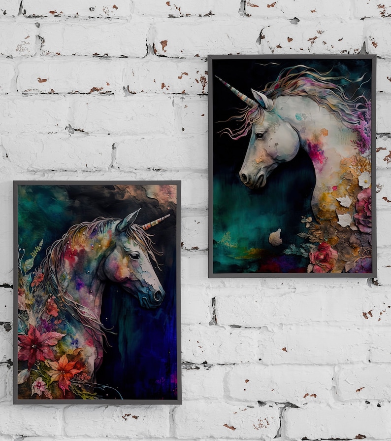 Majestic Unicorns With Flowers Poster Set of 8 Digital Download ...